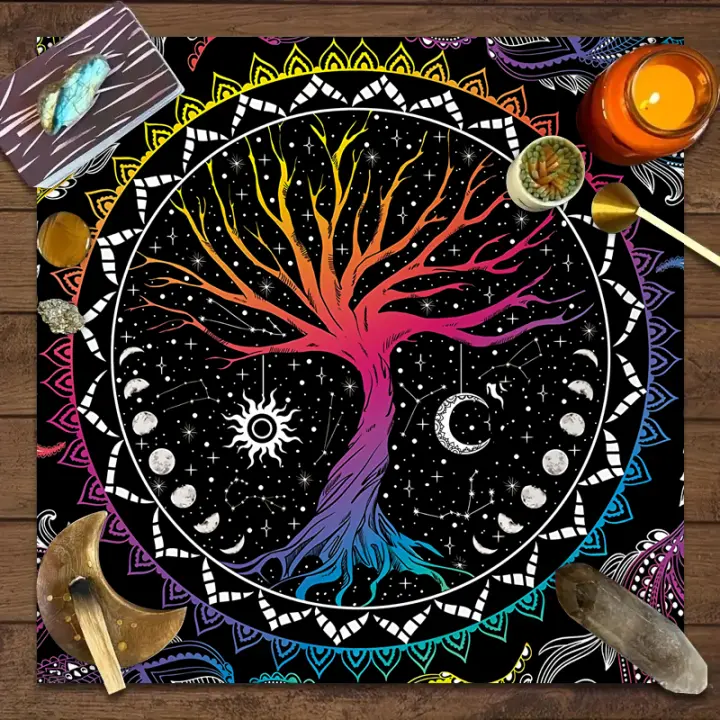 Mantel De Tarot Árbol De La Vida 1pc Decoración De Astronomía Y Brujería Mat De Cartas Oráculo Magia Arte Divinación Para Hogar - 1