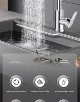 Grifo De Cocina Gris Con Cabeza Giratoria Y Rociador Flujo De Agua En Forma De Cascada Acero Inoxidable Tapau De Cocina - details 1