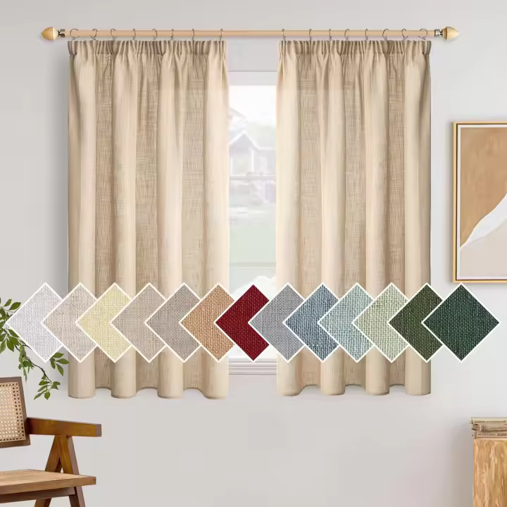 Cortinas Lino con Cinta Fruncidora Visillos Dormitorio Ventana Translúcido Cortinas Modernas para Salón Habitación 2 Piezas 140x225cm Blanco - 1