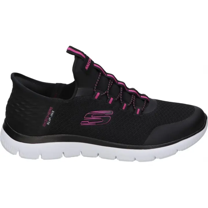 SKECHERS | Deportivas Skechers Slip-ins Summits para Mujer – Zapatilla en Color Negro con Detalles en Rosa – Sneakers Sin Cierre – Slip Ins – Fácil de Poner y Quitar Sin Manos – Memory Foam – Modelo 303919L-BLK - 1