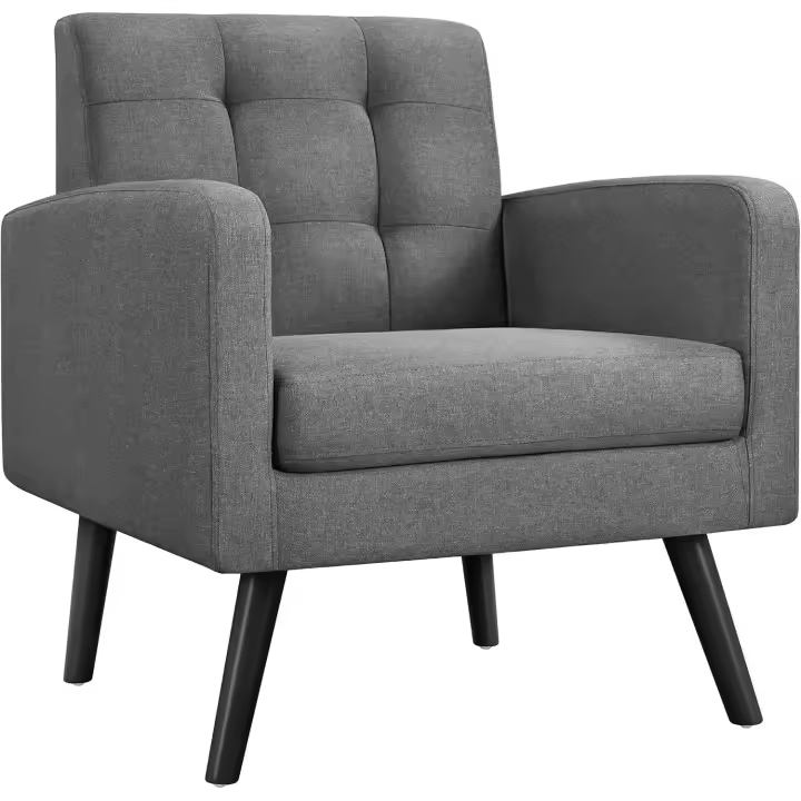 Butaca de Salón Sillón Lectura Tapizada en Poliéster con Respaldo Alto y Patas de Madera de Caucho Sillón Relax Moderno para Salón Dormitorio o Balcón Carga 136 kg Gris Oscuro - 1