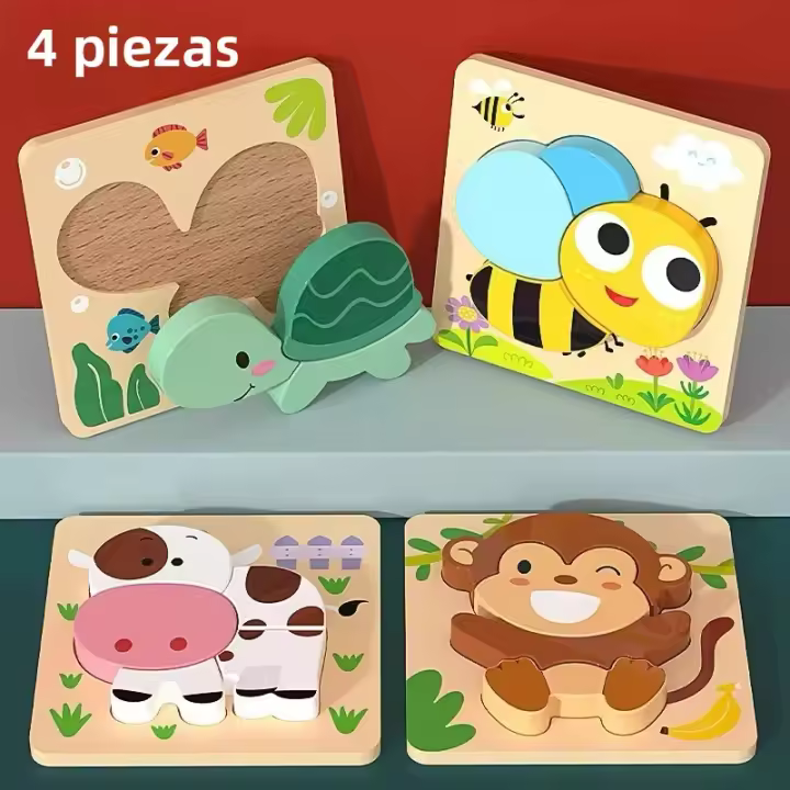 Puzzle De Madera 3D Para Bebés Juguete Educativo Montessori Aprendizaje Infantil Tangram Formas Animales Y Vehículos Juego Cognitivo - 1