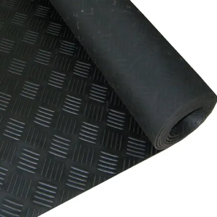 Suelo de Goma Checker Negro - Antideslizante, Resistente al Agua - Fácil de Instalar - Ideal para Entornos Industriales e Interiores Thayba - 1
