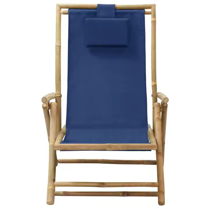 Silla de relax reclinable de Bambú y Tela Azul Marino - 1