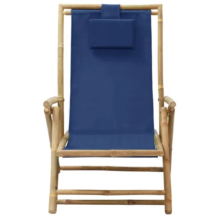 Silla de relax reclinable de Bambú y Tela Azul Marino - 1