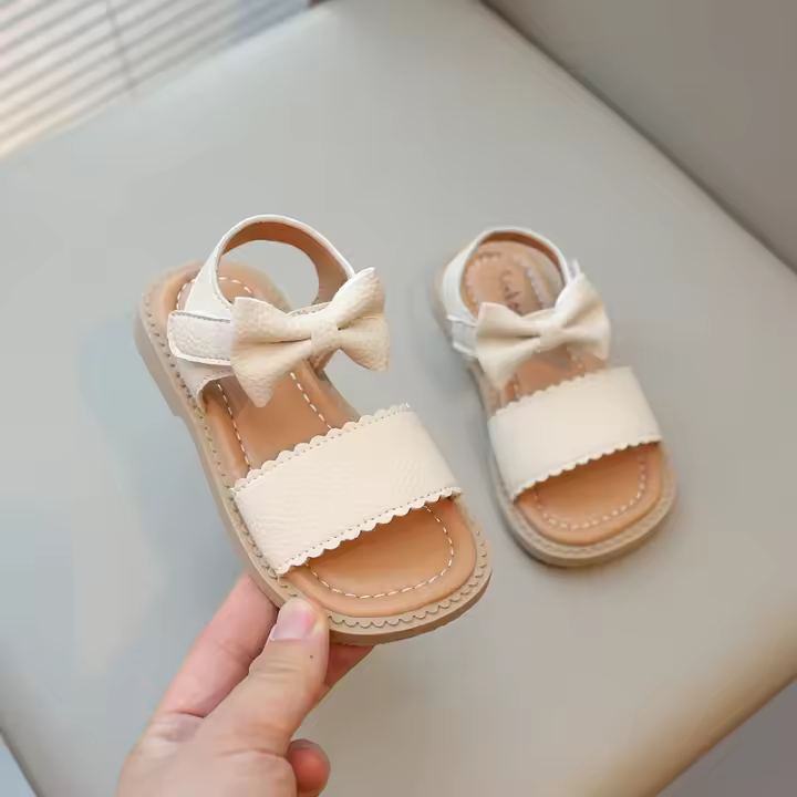 Sandalias De Verano Para Niñas Todas Las Edades Con Lazo Decorativo Y Tacón Plano Antideslizante Cuero Suave Abiertas Para Playa - 1