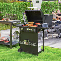 Outsunny Barbacoa de Gas BBQ Gas con 3+1 Quemadores 8,5 kW Barbacoa Portátil con Termómetro Mesa Lateral Parrilla Recogedor de Grasa 2 Ruedas para Jardín Exterior Camping Negro - details 1