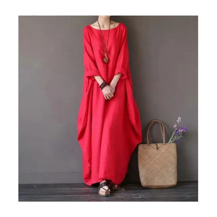 Vestido de Verano para Mujer Vestido Largo de Lino Suelto de Algodon de manga Largo para casual - 1
