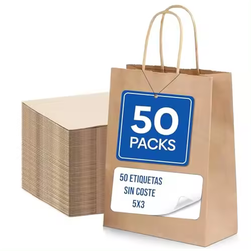 Hostelpak Packaging 50 Bolsas Papel Kraft - Bolsas de Papel con Asas Resistentes, Perfectas como Bolsa Regalo para Cumpleaños, Negocios o para los Alimentos - Bolsas kraft Ecológicas papel 100% reciclado - Bolsa con asa torsionada color marrón reciclables - 1