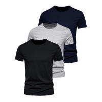 3Pcs Camiseta De Hombre Estilo Slim Fit Cuello Redondo Diseño De Moda Sólida Manga Corta Transpirable Y Secado Rápido Para Uso Diario Verano - details 1