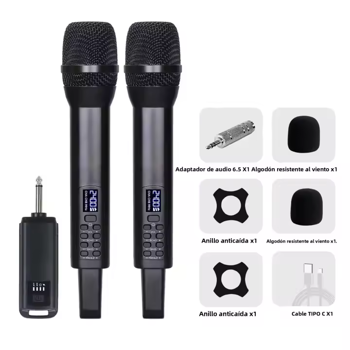 Micrófono De Mano Para KTV Con Tarjeta De Sonido Inalámbrico 2.4G Recargable Para Transmisión En Vivo Y Canto En Familia - 1