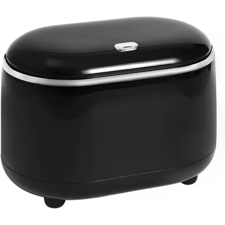 con tapa, mini contenedor de escritorio, pequeño contenedor de basura para cocina, baño, oficina, tostadora (negro) - 1