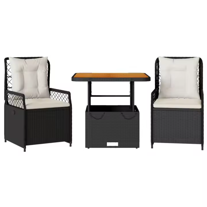 vidaXL Set comedor de jardín 3 pzas con cojines ratán sintético negro - 1