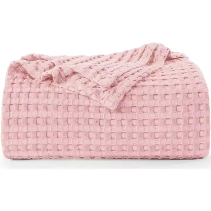 Manta de algodón con diseño de gofres (rosa, 110 x 70 cm), suave, ligera y transpirable, ideal para cualquier cama durante todas las estaciones - 1
