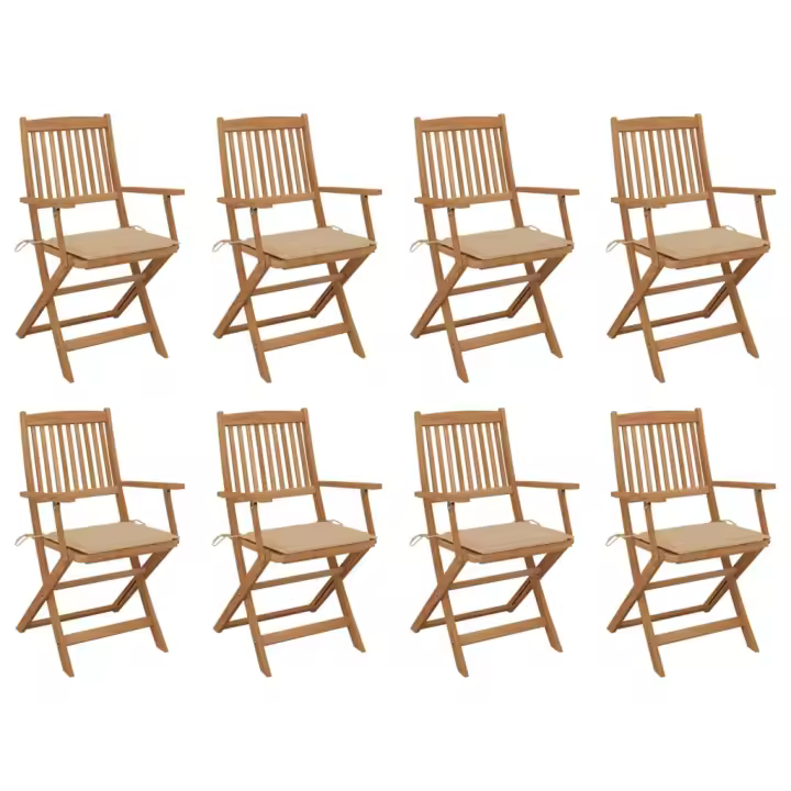 vidaXL Sillas de jardín plegables 8 uds y cojines madera maciza acacia - 1