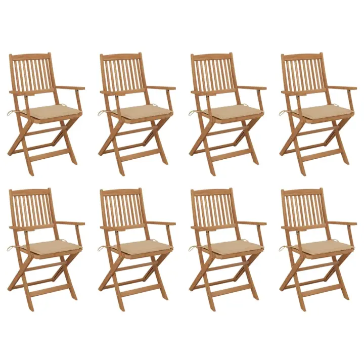 vidaXL Sillas de jardín plegables 8 uds y cojines madera maciza acacia - 1