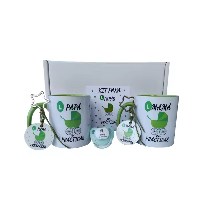 Packs para Regalar a Padres y Madres PRIMERIZOS Kit Chupete + 2 Tazas + 2 Llaveros REGALO RECIÉN NACIDO PADRE MADRE REGALO PRIMERIZOS - 1