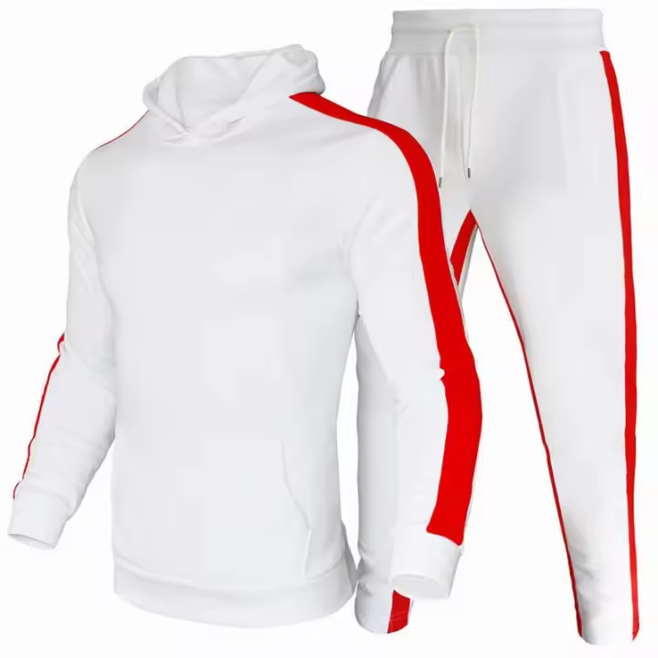Conjunto Deportivo Casual Para Hombre Otoño Invierno Sudadera Con Rayas + Pantalones Estilo Gym Cierre De Cordón Material Poliéster Grueso - 1
