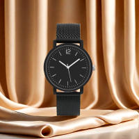 Reloj De Pareja Minimalista Y Moda 2 Piezas Color Negro Reloj Minimalista Ligero Y Lujo Sin Display Material De Correa De Tela - details 1