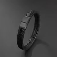 Pulsera De Cuero Trenzada De Moda Para Hombres Y Mujeres 1 Pieza Adecuada Para Fiestas Viajes Banquetes Y Vacaciones - details 0