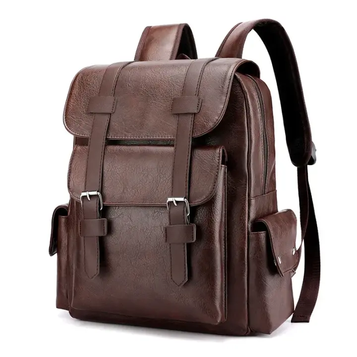 Mochila de hombro de cuero impermeable para hombre, bolso Retro informal de gran capacidad para ordenador portátil de negocios para estudiantes, mochila escolar de viaje, moda - 1