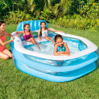Piscina hinchable INTEX color azul, con toldo desmontable, incluye 2 porta bebidas, tapón para desagüe y parche de reparación, medidas 229x191x135cm, capacidad 1050L - details 1