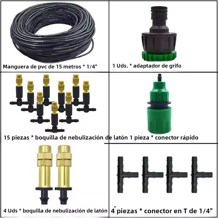 Sistema De Enfriamiento Por Neblinación Al Aire Libre 15M-30M Para Jardín Con Rojellón De Latón 1/4'' Y Tubo De 4/7mm Para Patio Estufa De Invernadero - 1