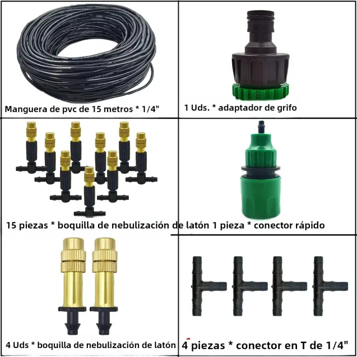 Sistema De Enfriamiento Por Neblinación Al Aire Libre 15M-30M Para Jardín Con Rojellón De Latón 1/4'' Y Tubo De 4/7mm Para Patio Estufa De Invernadero - 1