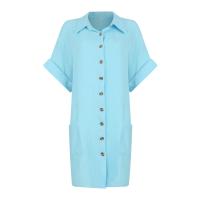Vestido Elegante De Verano Para Mujer Con Cuello En V Y Mangas Cortas Botones Y Cuello Encogible Vestido De Oficina Para Dama Con Estilo Robe - details 11
