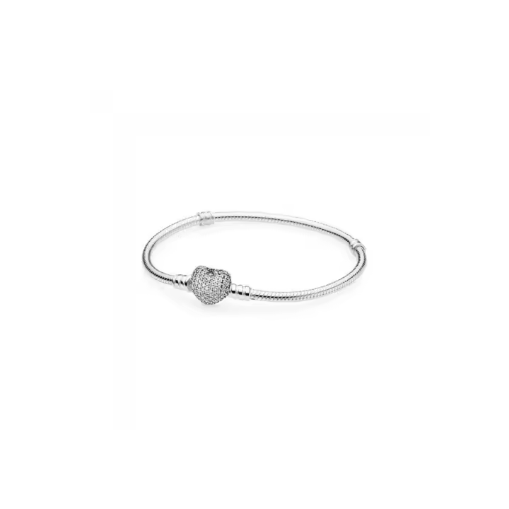PANDORA Pulsera de Plata de Ley con Circonitas Brillantes y Cierre en Forma de Corazón para Joyería Infantil - 1