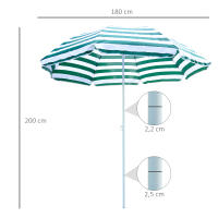 Outsunny Sombrilla de Playa Ø180x200 cm con Techo Inclinable y Poste de Metal Protección Solar para Jardín Terraza Exterior Rayas Verde y Blanco - details 2