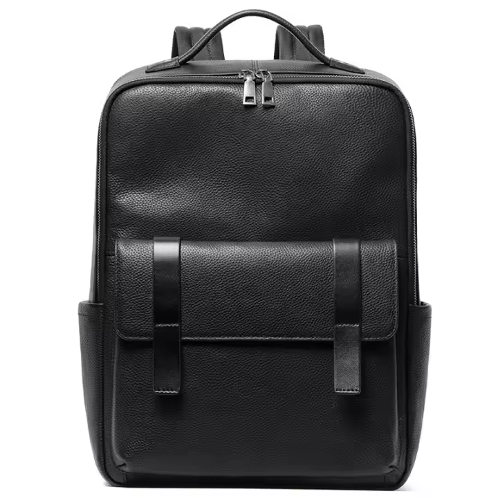 Mochila Para Hombre De Cuero Genuino Grande Capacidad Con Bolsillo Para Portátil De 15.6 Pulgadas Diseño Moda Múltiples Bolsillos Bolsa Escolar - 1