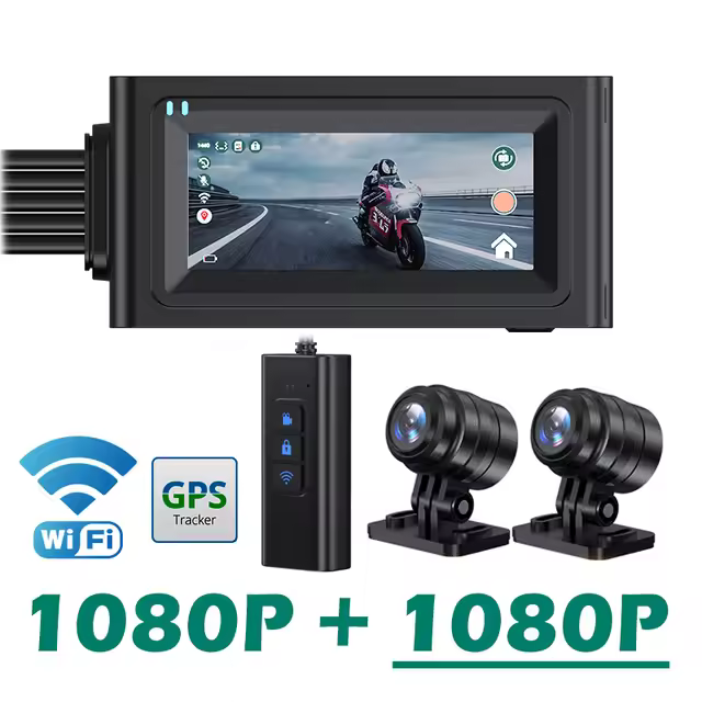 Cámara De Motocicleta DVR WiFi 1080P+1080P Visión Trasera Completa HD Impermeable Con GPS Grabador Negro Box Dual Lente - 1