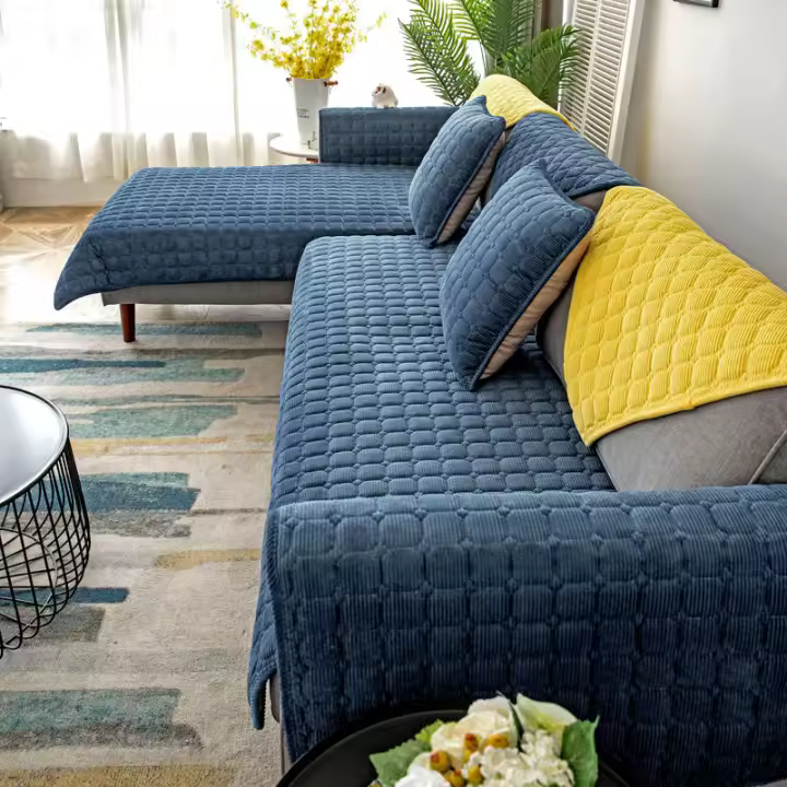 Cubierta De Sofá Universal De Peluche Gruesa Antideslizante Para Sala De Estar Decorativa Tela De Silla De Piso De Poliéster 100% Estilo Sólido - 1