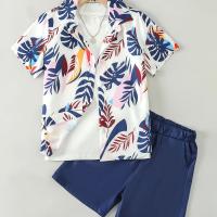 Conjunto De Verano Para Niños 2 Piezas Camisa Corta Con Estampado De Hoja De Palma Y Shorts Estilo Casuál Moda Joven - details 0