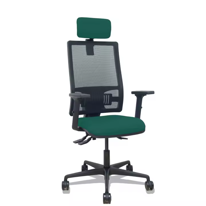 Silla Bormate asincro malla negra asiento bali verde botella brazos 2D ruedas 65mm cabecero regulable - 1