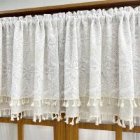 Cortina Boho Valance Blanco En Lona Transparente Para Cocina Baño Farmacia Café Doble Capa Con Borde De Borla Media Ventana - details 4