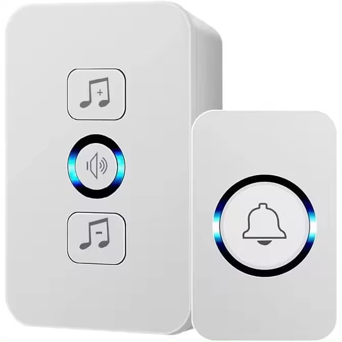 Timbre inalámbrico, timbre enchufable, juego de timbre inalámbrico, éxito 150 metros, 60 tonos de Llamada, 4 grados de volumen y Luz Azul, fácil instalación en casa - 1