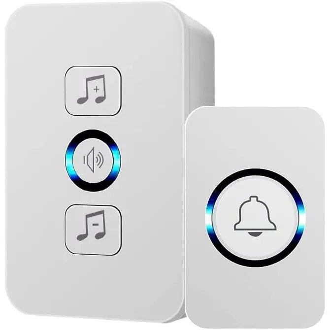 Timbre inalámbrico, timbre enchufable, juego de timbre inalámbrico, éxito 150 metros, 60 tonos de Llamada, 4 grados de volumen y Luz Azul, fácil instalación en casa - 1