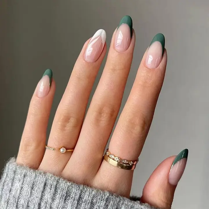 24 uñas postizas adhesivas with Green TIP, uñas postizas acrílicas de cobertura complete, extraíbles y con pegamento, accesorios para decoración de uñas para Mujeres y niñas. - 1