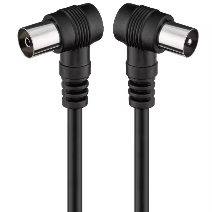 CABLEPELADO Cable antena TV macho hembra, cable coaxial antena de TV, Cable antena TV 90º acodado, Cable televisión, decodificador, HDTV, DVB-T2, DVB-C, DVB-S, TV y Radio, 75 Ohm, Negro, 1.5 metros - 1
