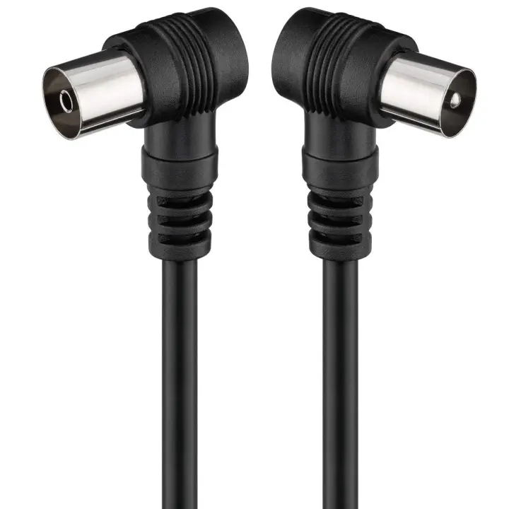 CABLEPELADO Cable antena TV macho hembra, cable coaxial antena de TV, Cable antena TV 90º acodado, Cable televisión, decodificador, HDTV, DVB-T2, DVB-C, DVB-S, TV y Radio, 75 Ohm, Negro, 1.5 metros - 1