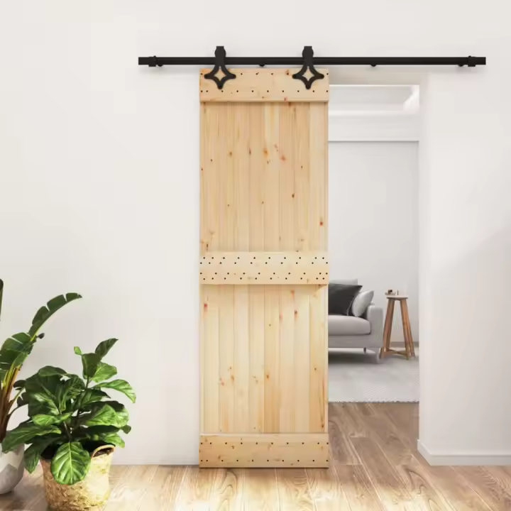vidaXL Puerta corredera con herrajes madera maciza de pino 70x210 cm - 1