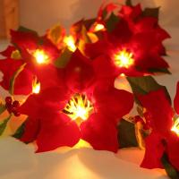 Guirnalda De Flores De Navidad LED 2M Con Poinsettia Rojas Y Hojas De Hollejo Con Led 10 Luces Pilas Incluidas Para Decoración Del Hogar - details 16