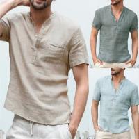 Summer new men's short-sleeved T-shirt casual cotton and linen LED T-shirt breathable men's T-shirt S-5XL - details 7