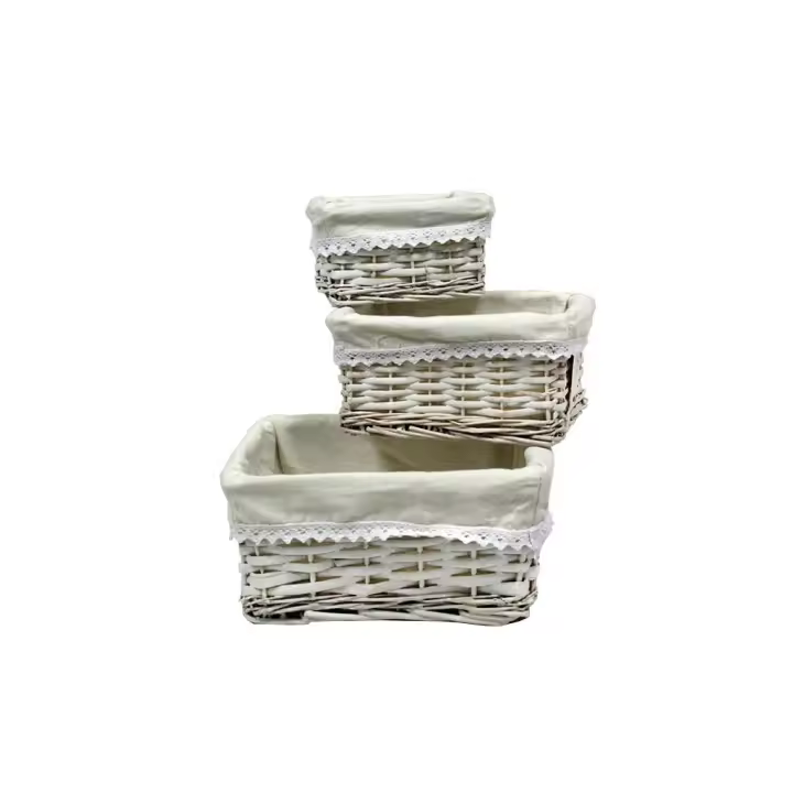 CAJONERAS MIMBRE BLANCO C/ TELA BLANCA S/3 - 1