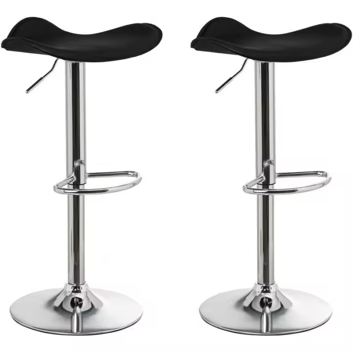 Set de 2 Taburetes de Cocina Giratorios en 360°, Juego de Sillas de Bar Regulables en Altura de 73 a 83 cm, Material Polipiel, Estructura Metal y Reposapiés, Negros - 1