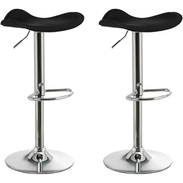 Set de 2 Taburetes de Cocina Giratorios en 360°, Juego de Sillas de Bar Regulables en Altura de 73 a 83 cm, Material Polipiel, Estructura Metal y Reposapiés, Negros - 1