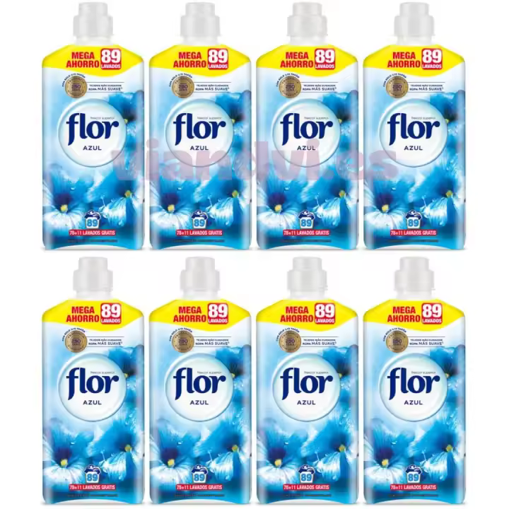 FLOR Suavizante concentrado azul frescor superior - pack AHORRO de 712 Lavados (8 botellas de 1,602ml - 89 lavados cada una) - 1