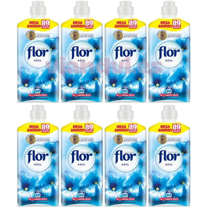 FLOR Suavizante concentrado azul frescor superior - pack AHORRO de 712 Lavados (8 botellas de 1,602ml - 89 lavados cada una) - 1